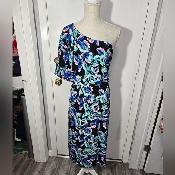 G.I.L.I. Women's Black/Floral One Shoulder Printed Knit Dress Size 1x - Picture 3 of 10